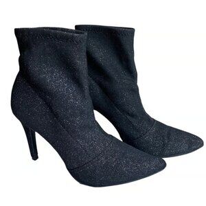 NWT Brash Booties Black Glitter Pointed Toe Pull On Sock Boots Stiletto Heel